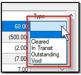 reconciliation transaction type drop down